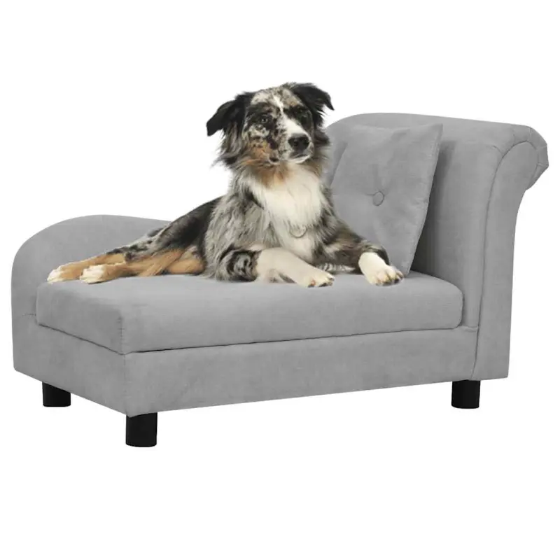 Sofa dla psa, z poduszką, szara, 83x44x44 cm, pluszowa