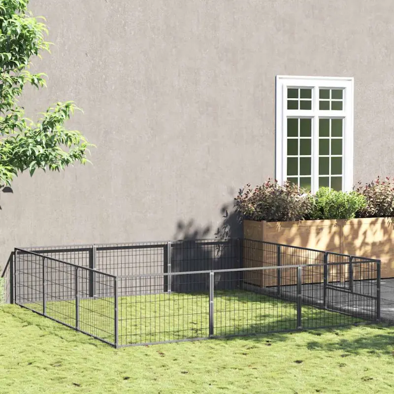 Kojec dla psa, srebrny, 9 m², stalowy