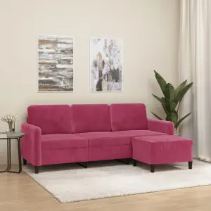 3-osobowa sofa z podnóżkiem winna czerwień 180 cm, aksamit