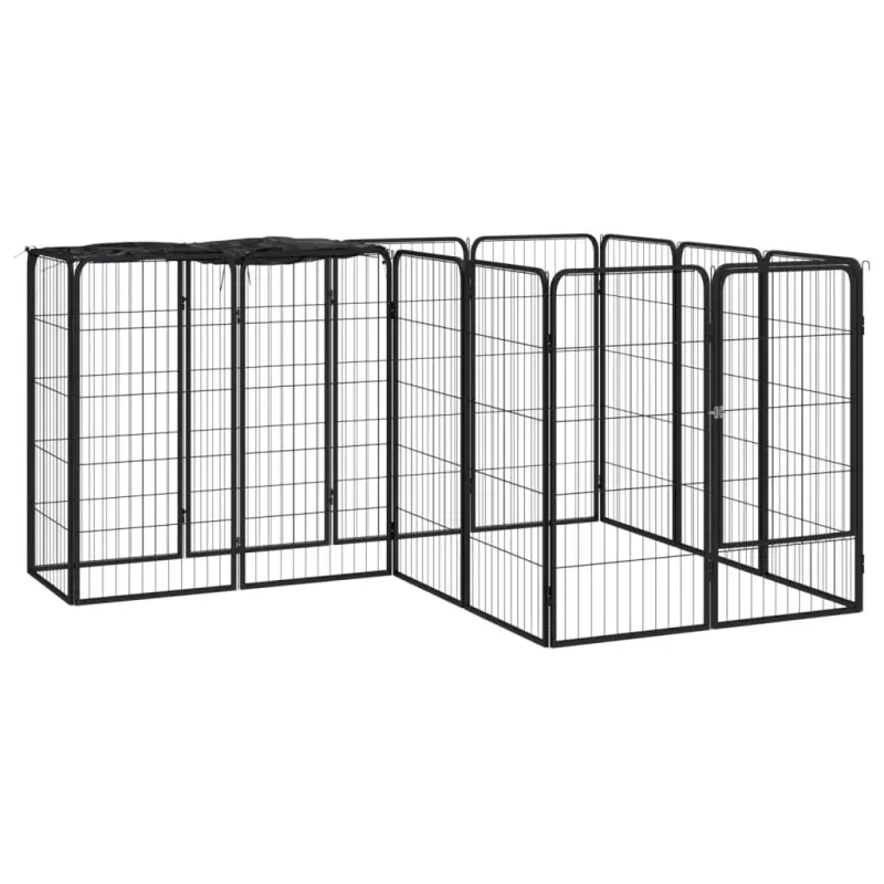 Kojec dla psa, 14 paneli, czarny, 50x100 cm, stal