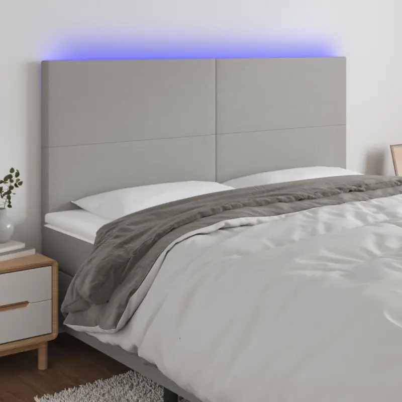 Zagłówek do łóżka z LED, jasnoszary, 180x5x118/128 cm, tkanina