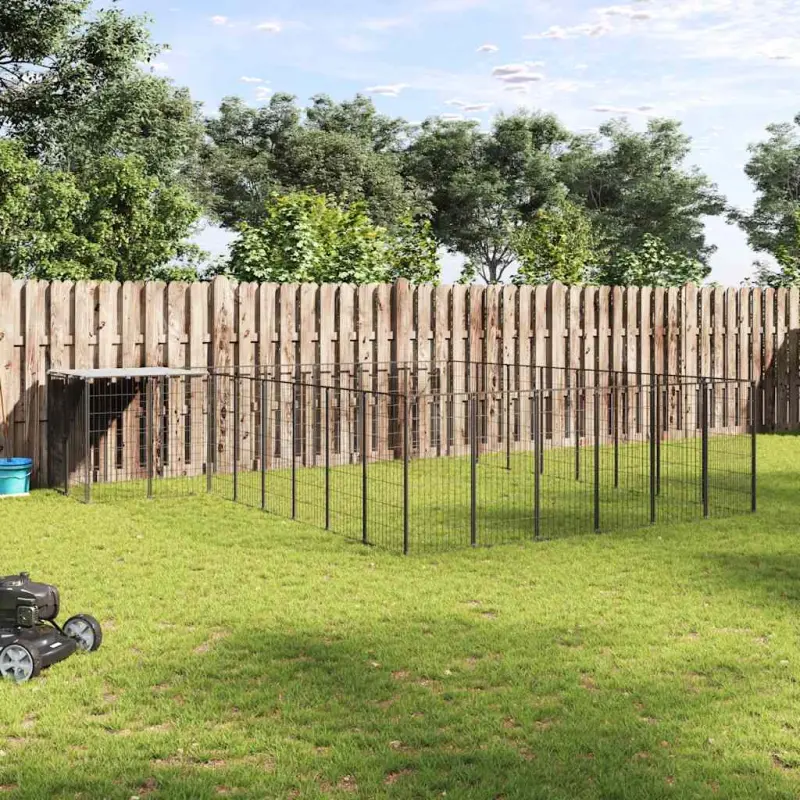 Kojec dla psa, czarny, 15,73 m², stalowy