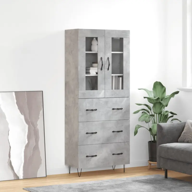 Witrynka, szarość betonu 69,5x34x180 cm materiał drewnopochodny