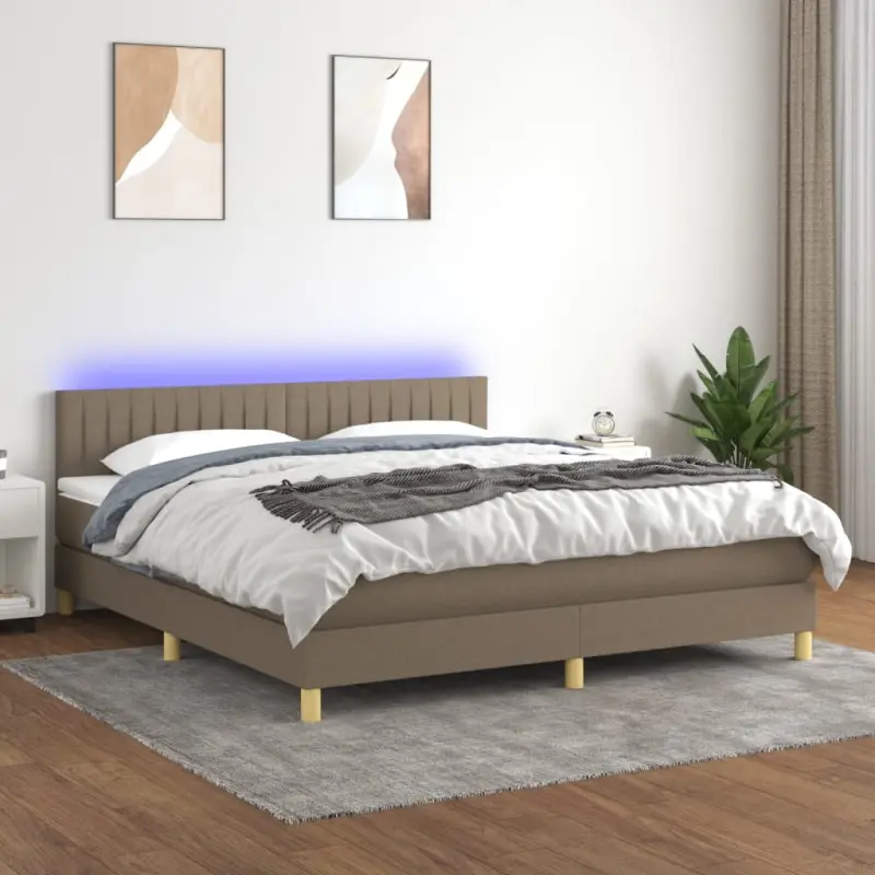 Łóżko kontynentalne z materacem, taupe, 180 x 200 cm, tkanina