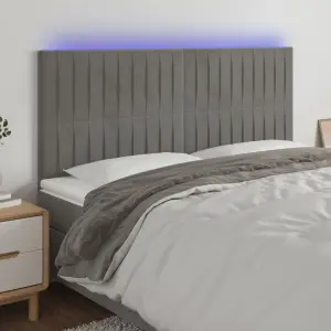 Zagłówek do łóżka z LED, jasnoszary, 160x5x118/128 cm, aksamit