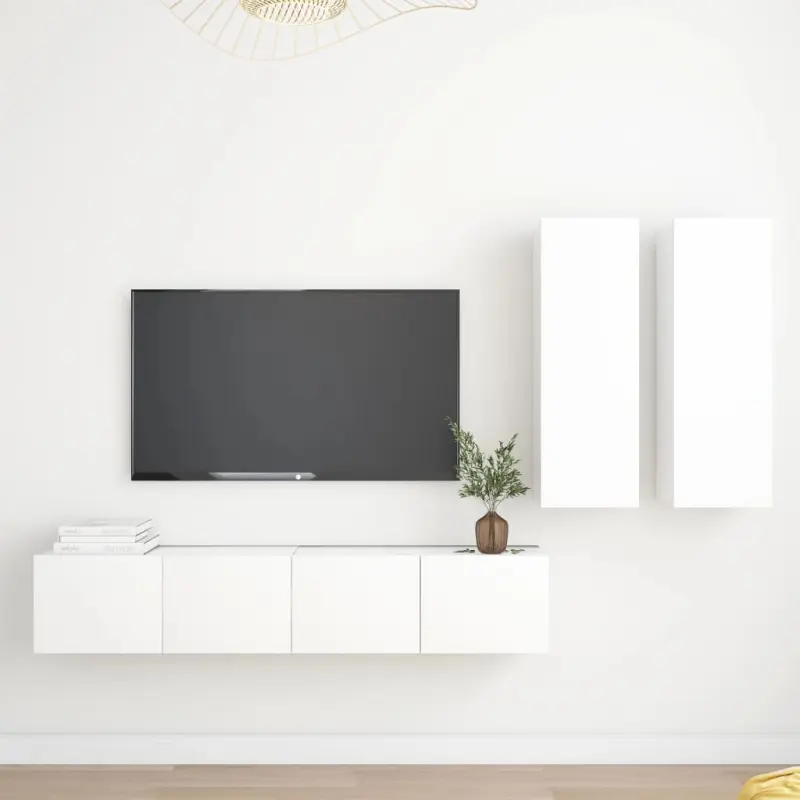4-cz. zestaw szafek TV, biały, materiał drewnopochodny