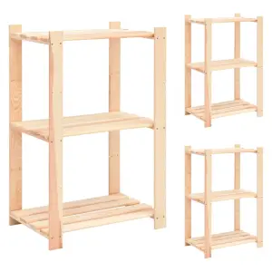 Regały z 3 półkami, 3 szt., 60x38x90 cm, sosna, 150 kg