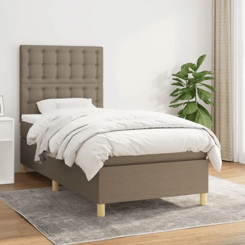Łóżko kontynentalne z materacem, taupe, tkanina, 80x200 cm