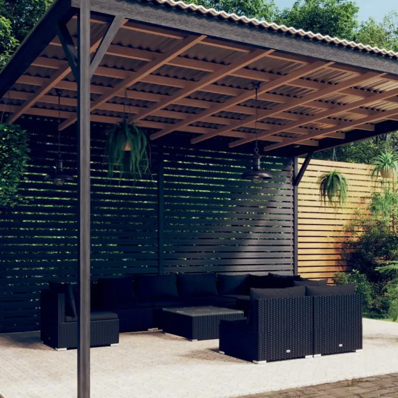 10-cz. zestaw mebli do ogrodu, poduszki, rattan PE, czarny