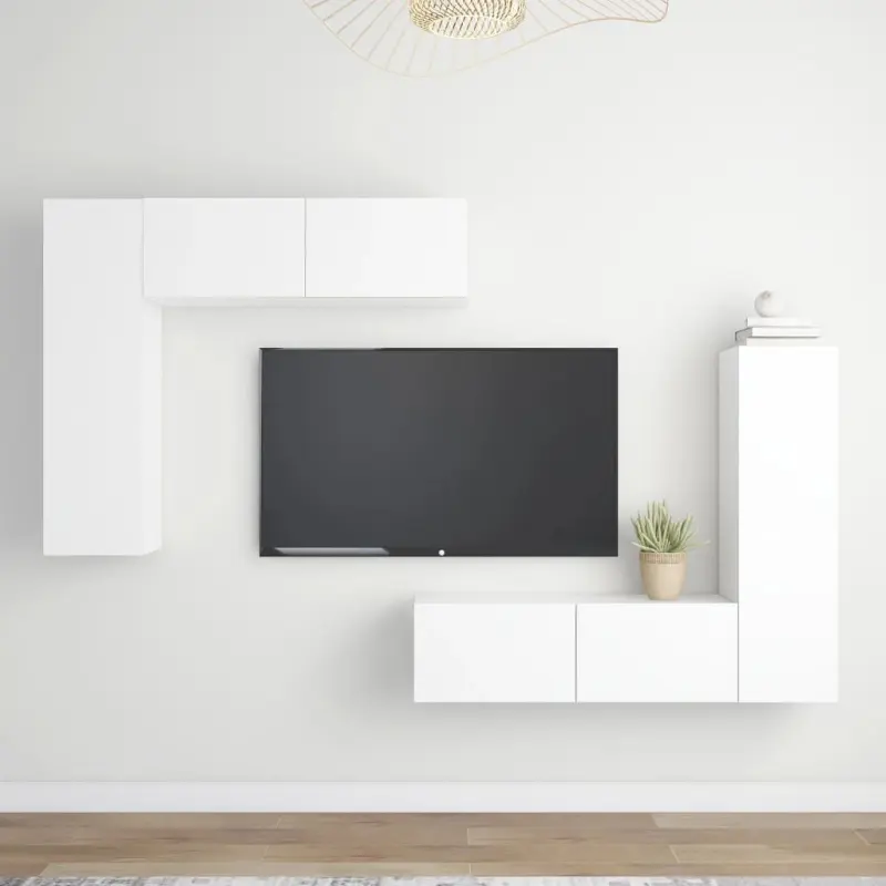 4-cz. zestaw szafek TV, biały, materiał drewnopochodny
