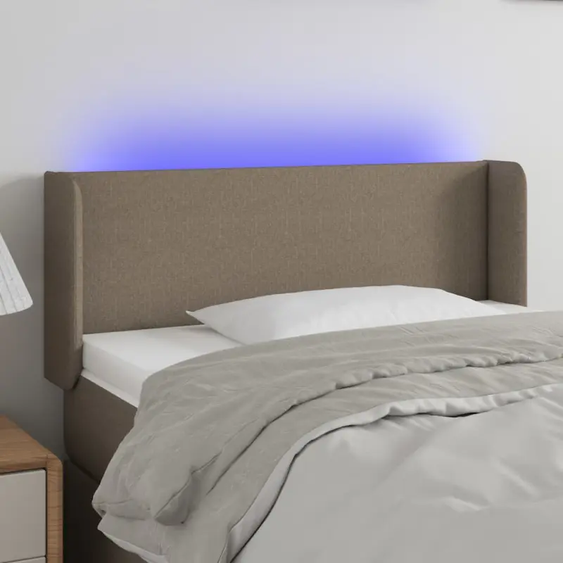 Zagłówek do łóżka z LED, taupe, 83x16x78/88 cm, tkanina