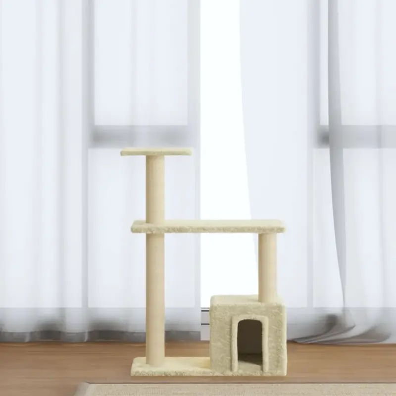 Drapak dla kota ze słupkami sizalowymi, kremowy, 70 cm