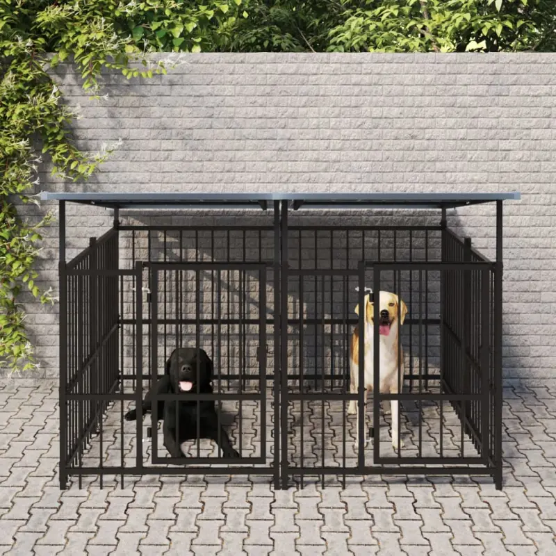 Kojec dla psa z zadaszeniem, stalowy, 3,75 m²