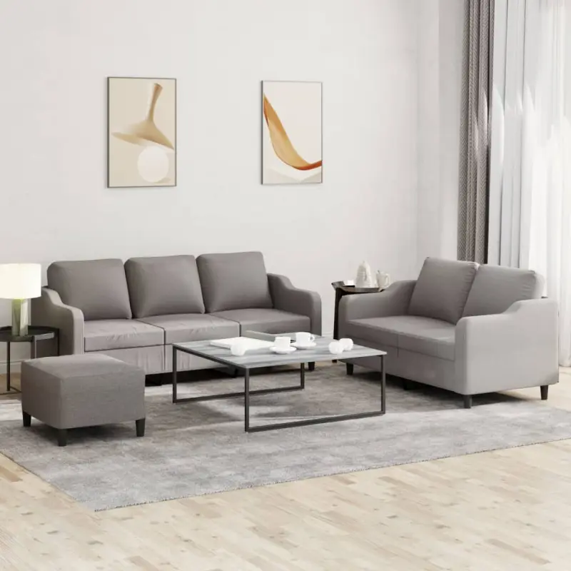 3-częściowy komplet wypoczynkowy z poduszkami, taupe, tkanina