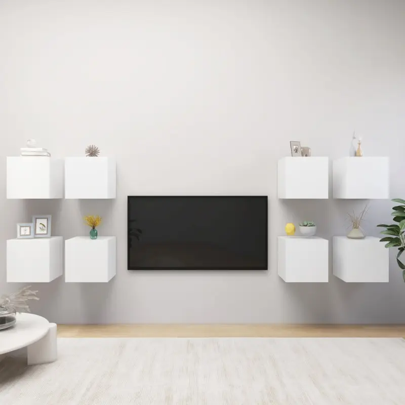 Wiszące szafki TV, 8 szt., białe, 30,5 x 30 x 30 cm