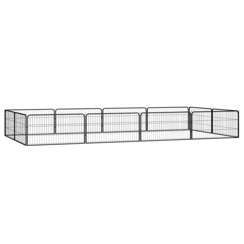 Kojec dla psa, 12 panele, czarny, 100x50 cm, stal