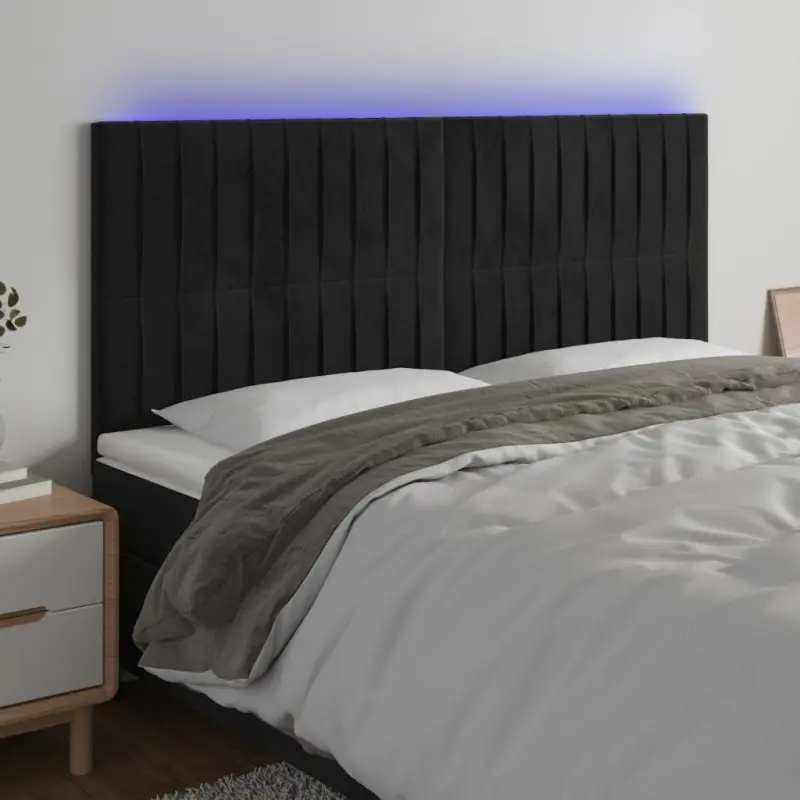 Zagłówek do łóżka z LED, czarny, 180x5x118/128 cm, aksamit