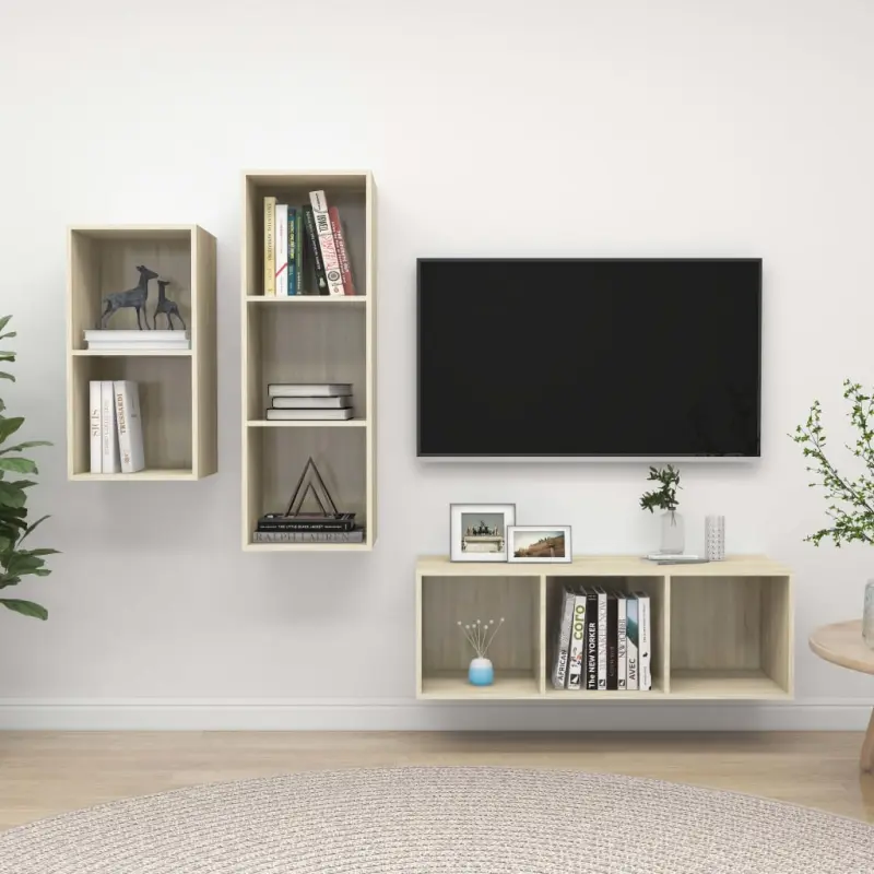 Zestaw 3 szafek TV, dąb sonoma, materiał drewnopochodny