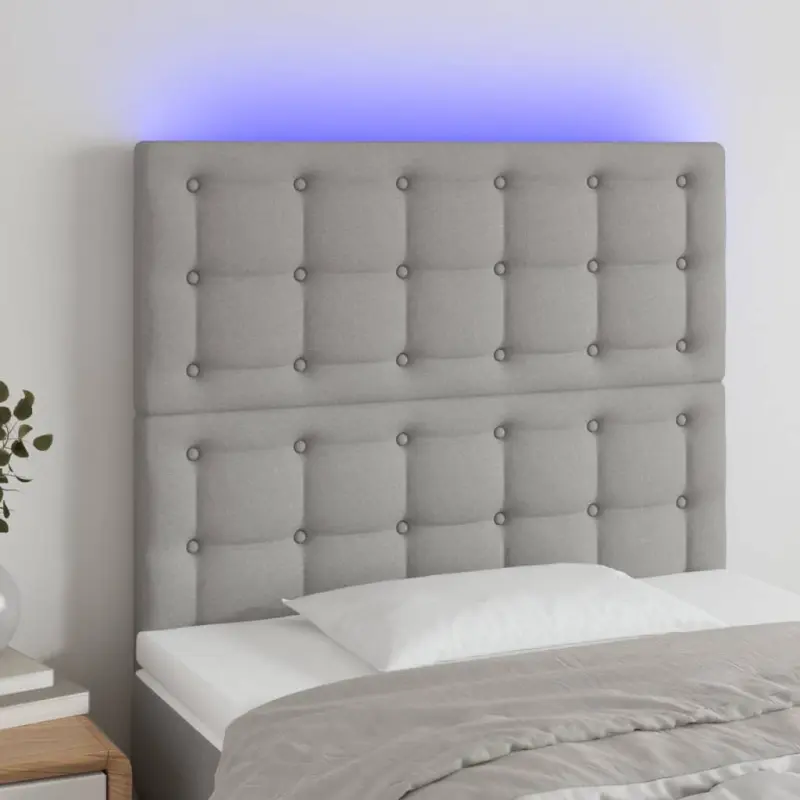 Zagłówek do łóżka z LED, jasnoszary, 100x5x118/128 cm, tkanina