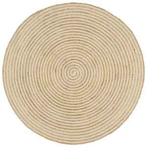 Dywanik ręcznie wykonany z juty, spiralny wzór, biały, 90 cm
