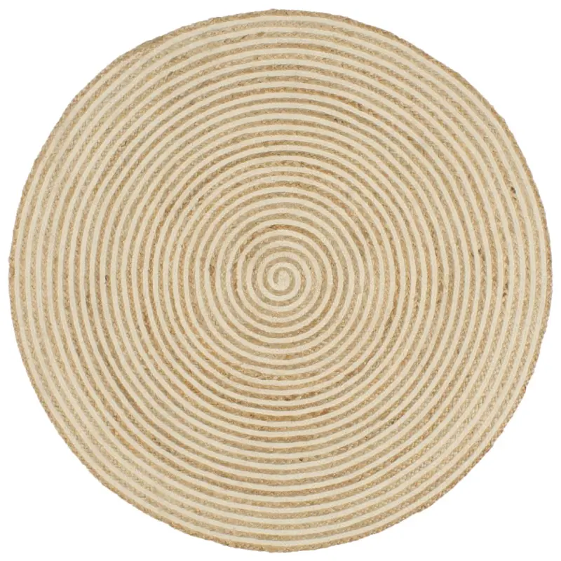 Dywanik ręcznie wykonany z juty, spiralny wzór, biały, 90 cm