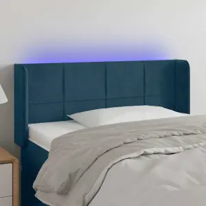Zagłówek do łóżka z LED ciemnoniebieski 103x16x78/88 cm aksamit