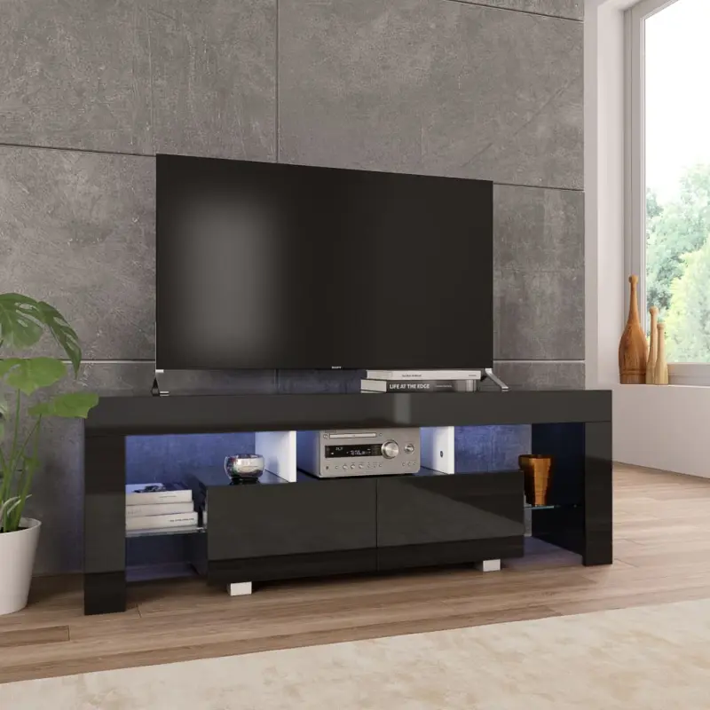 Szafka pod TV ze światłem LED, błyszcząca, czarna, 130x35x45cm