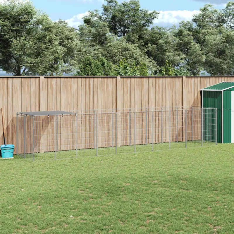 Kojec dla psa, srebrny, 6,05 m², stalowy