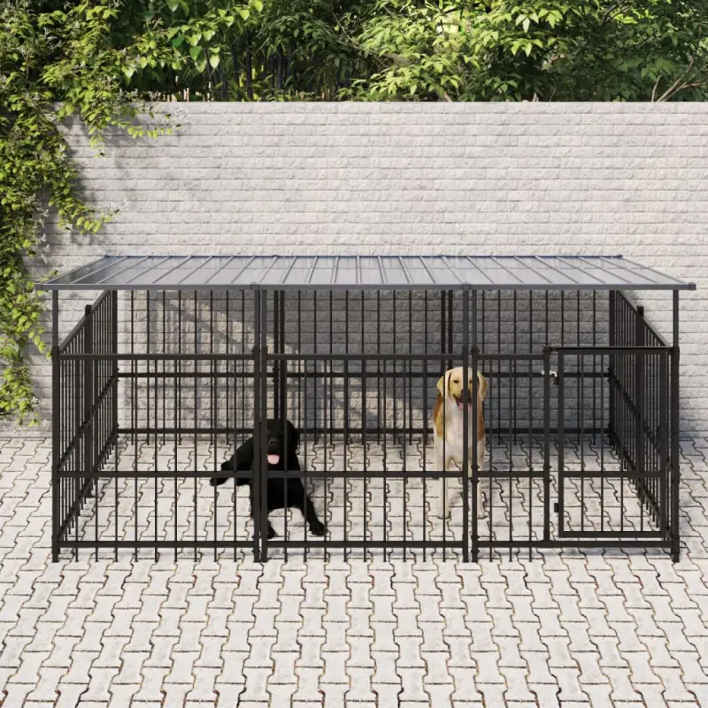 Kojec dla psa z zadaszeniem, stalowy, 3,75 m²