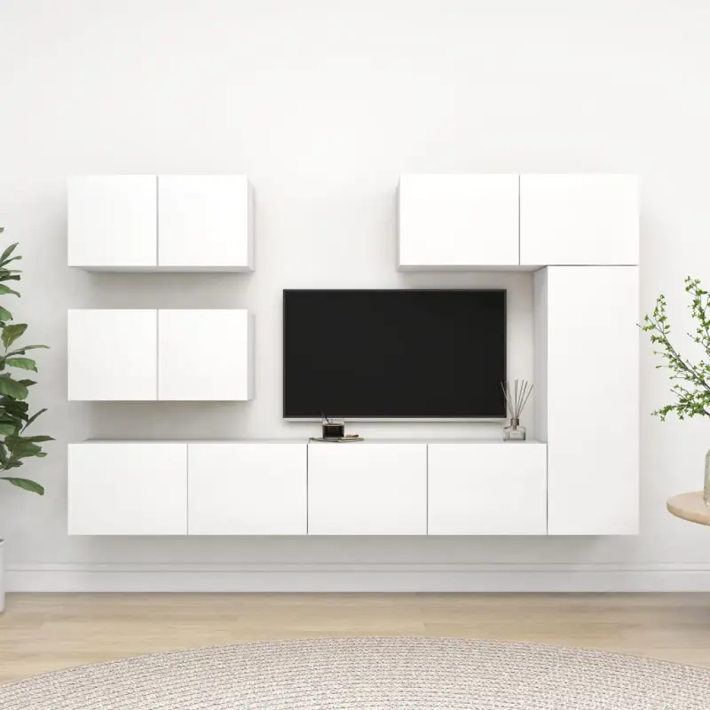 6-cz. zestaw szafek TV, biały, materiał drewnopochodny