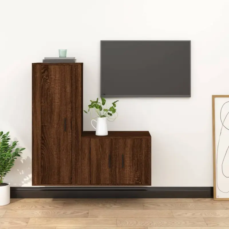 Zestaw 2 szafek pod TV, brązowy dąb, materiał drewnopochodny