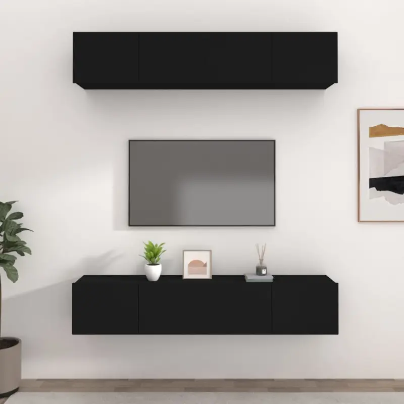 Szafki TV, 4 szt., czarne, 80x30x30 cm, materiał drewnopochodny