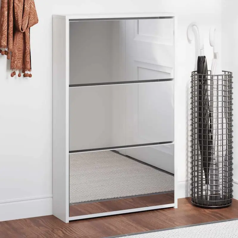 Szafka na buty z 3 półkami i lustrem, kolor dębu 63x17x102,5 cm
