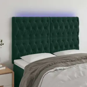 Zagłówek do łóżka z LED, ciemnozielony, 144x7x118/128 cm