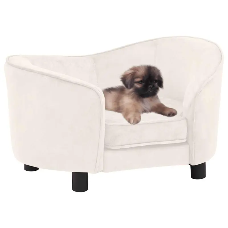 Sofa dla psa, kremowa, 69x49x40 cm, pluszowa