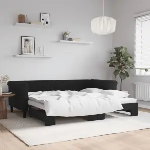 Sofa rozsuwana, czarna, 90x200 cm, aksamit