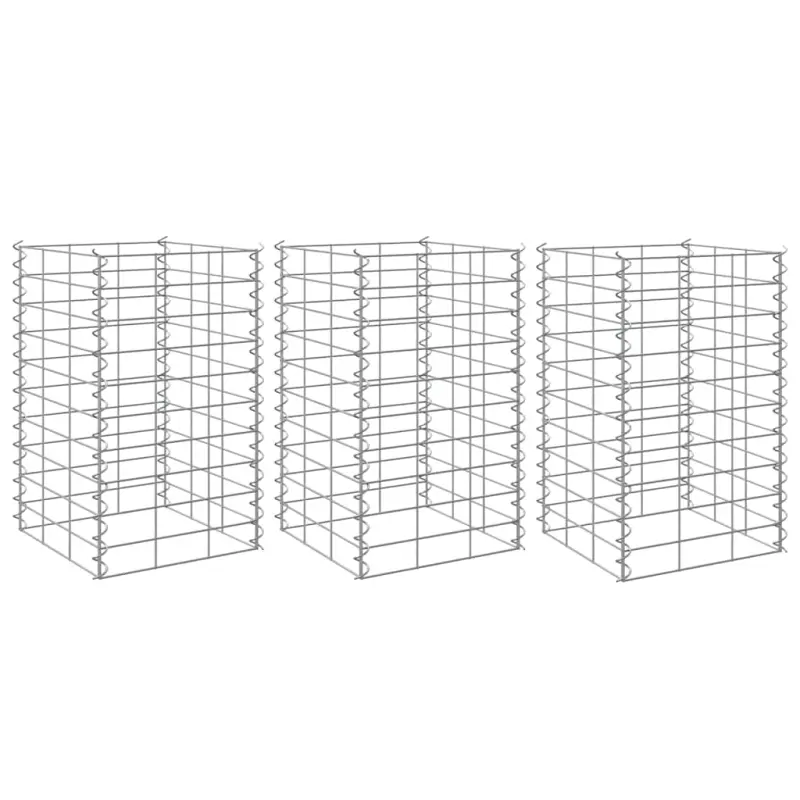Wysokie donice gabionowe, 3 szt., 30x30x50 cm, żelazo