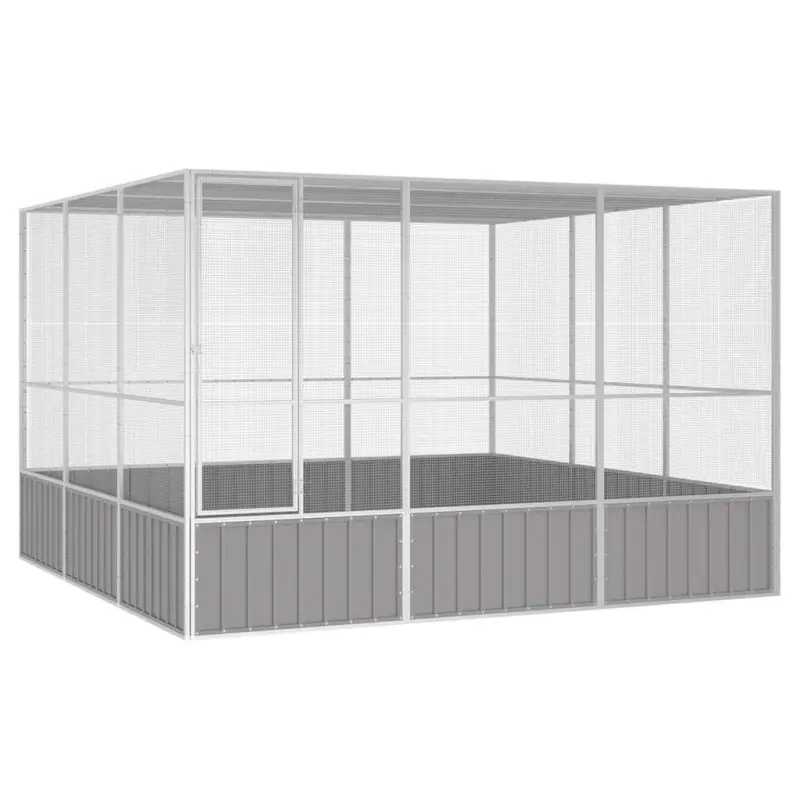 Woliera, szara, 302,5x324,5x211,5 cm, galwanizowana stal