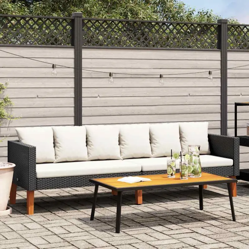 3-osobowa sofa ogrodowa z poduszkami, rattan PE, czarny