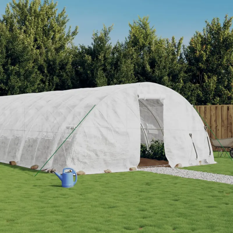 Szklarnia ze stalową ramą, biała, 60 m², 12x5x2,3 m