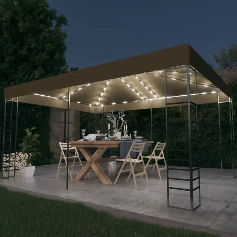 Altana ze sznurem lampek LED, 3x4 m, kolor taupe