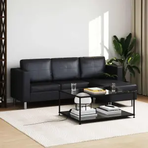 Sofa 3-osobowa, skóra syntetyczna, czarna