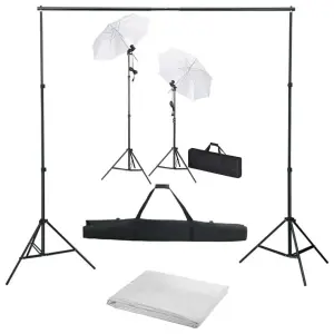Fotograficzny zestaw studyjny z tłem, lampami i parasolkami