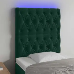 Zagłówek do łóżka z LED, ciemnozielony, 80x7x118/128 cm