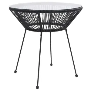 Stolik ogrodowy, czarny, Ø70x74 cm, rattan i szkło