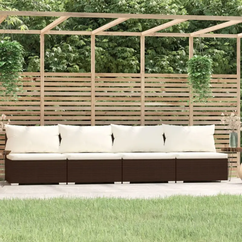 4-osobowa sofa z poduszkami, brązowa, polirattan