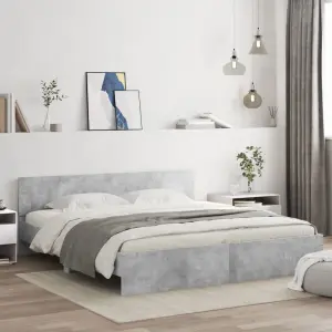 Rama łóżka z wezgłowiem i LED, szarość betonu, 200x200 cm