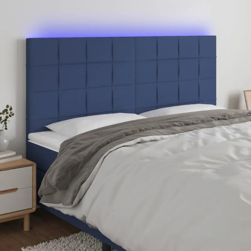 Zagłówek do łóżka z LED, niebieski, 180x5x118/128 cm, tkanina