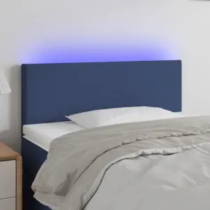 Zagłówek do łóżka z LED, niebieski, 100x5x78/88 cm, tkanina