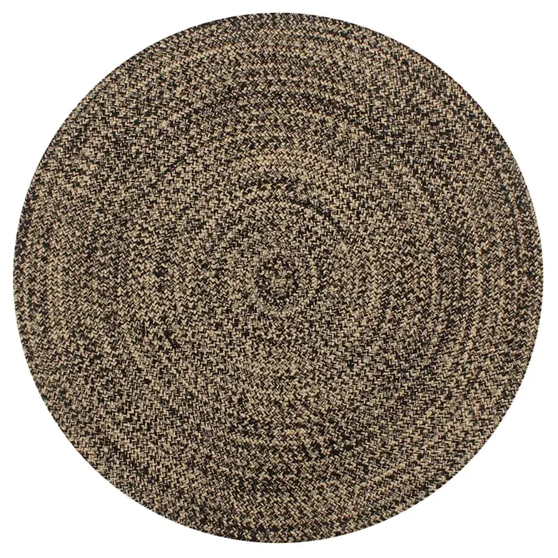 Ręcznie wykonany dywanik, juta, czarny i naturalny, 90 cm